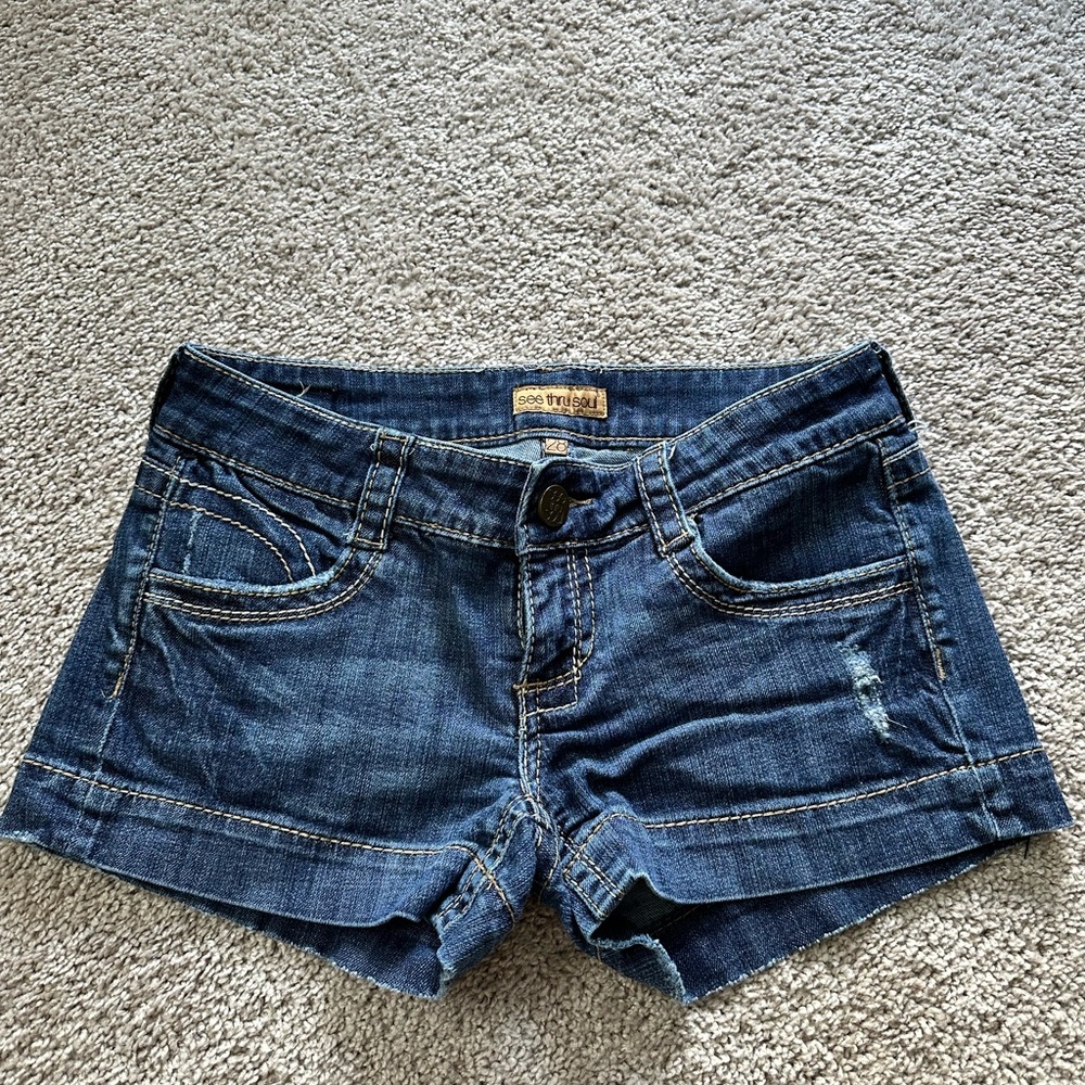 See Thru Soul Blue Distressed Jean Shorts